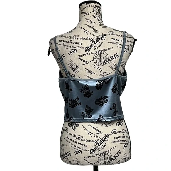Cider Blue Lace Trim Cropped Camisole Top Velvet Floral Grunge Punk Moto XL - Picture 4 of 8
